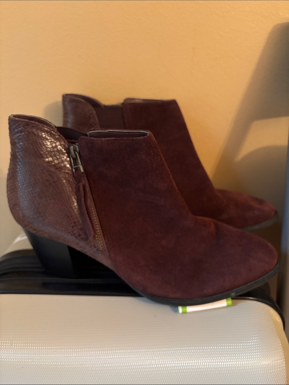 Women's Vionic Brown Suede Ankle Booties with Side Zip